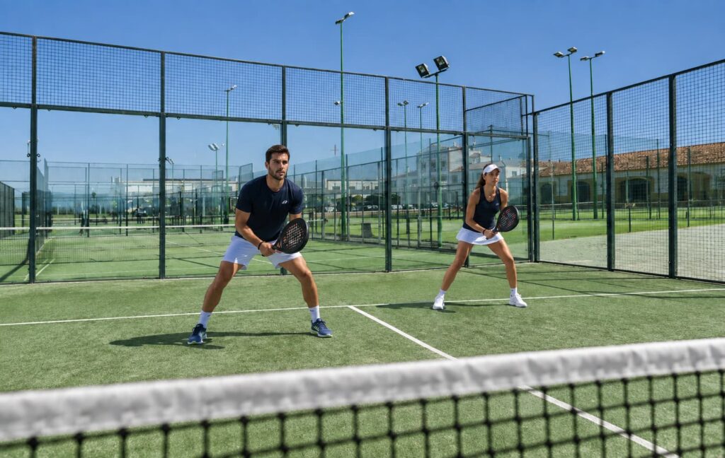 Pareja jugando al padel en hotel cortijo santa cruz